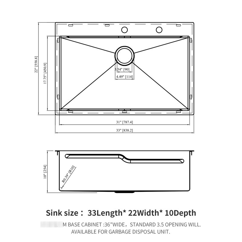 Évier de cuisine encastré 33 po x 22 po en acier inoxydable de calibre 16. T304 Robustesse. Rebord en forme de Z. Drain insonorisé et sans soudure. Ensemble complet de résistance pour les accessoires. Conception. Circulation facile