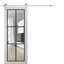 Porte de grange robuste en verre trempé transparent Lucia 2366 Blanc Soie, rail argenté de 2 m (6,6 pi), quincaillerie lourde, portes intérieures modernes à panneaux pleins - 76 cm x 203 cm (30 po x 80 po) - Verre transparent - Rail argenté-110274738-110274735