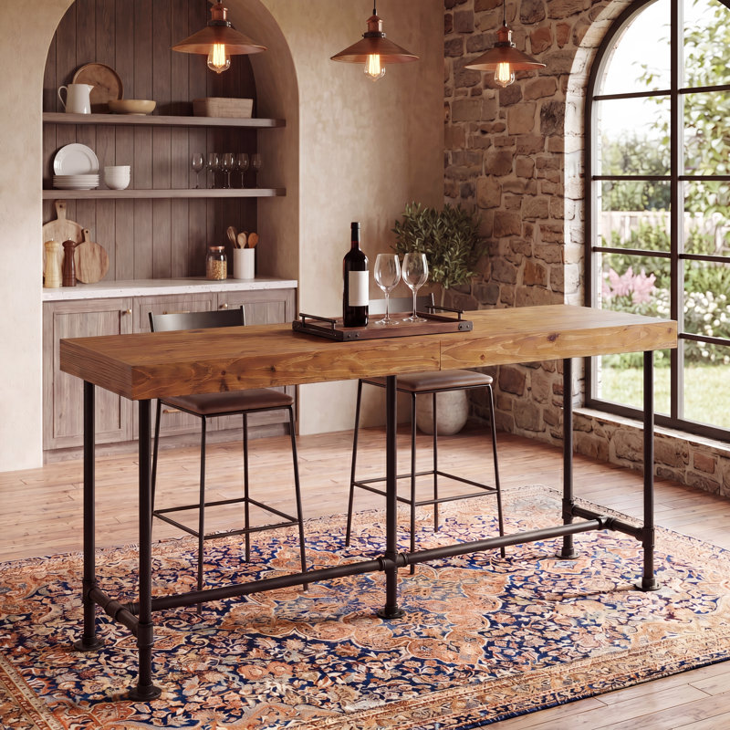Table de bar extra longue en bois massif 70,9 pouces, table de bar étroite avec repose-pieds, table de pub à hauteur de comptoir pour bars, restaurant, salle à manger