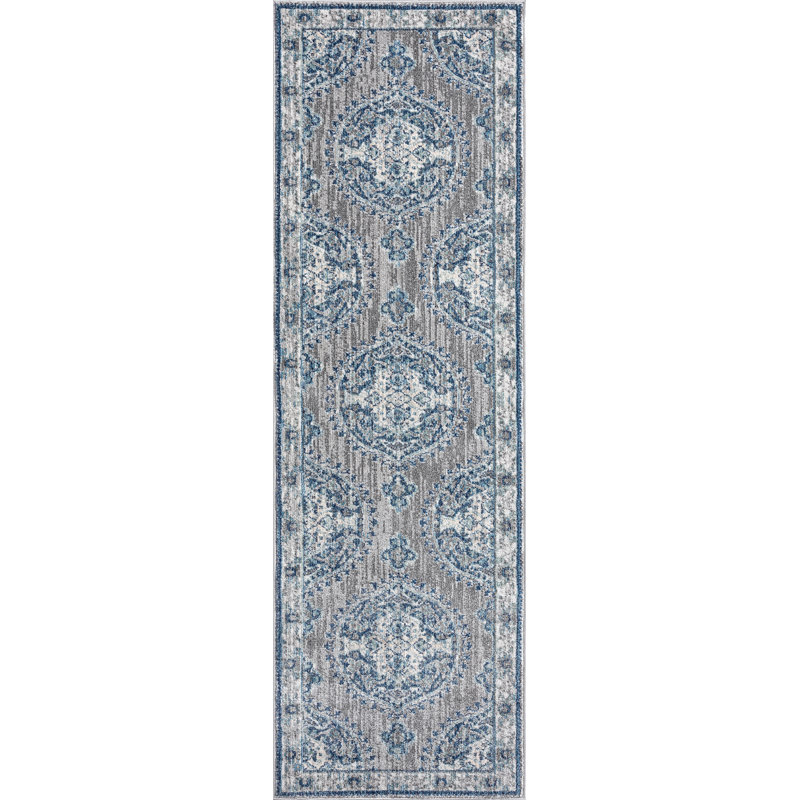 Tapis oriental gris Garden, Tapis de couloir 2 pi 3 po x 7 pi 7 po