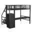 Lit mezzanine double en métal avec bureau, escalier de rangement et petite armoire, escalier de rangement pouvant être installé à gauche et à droite-547950466