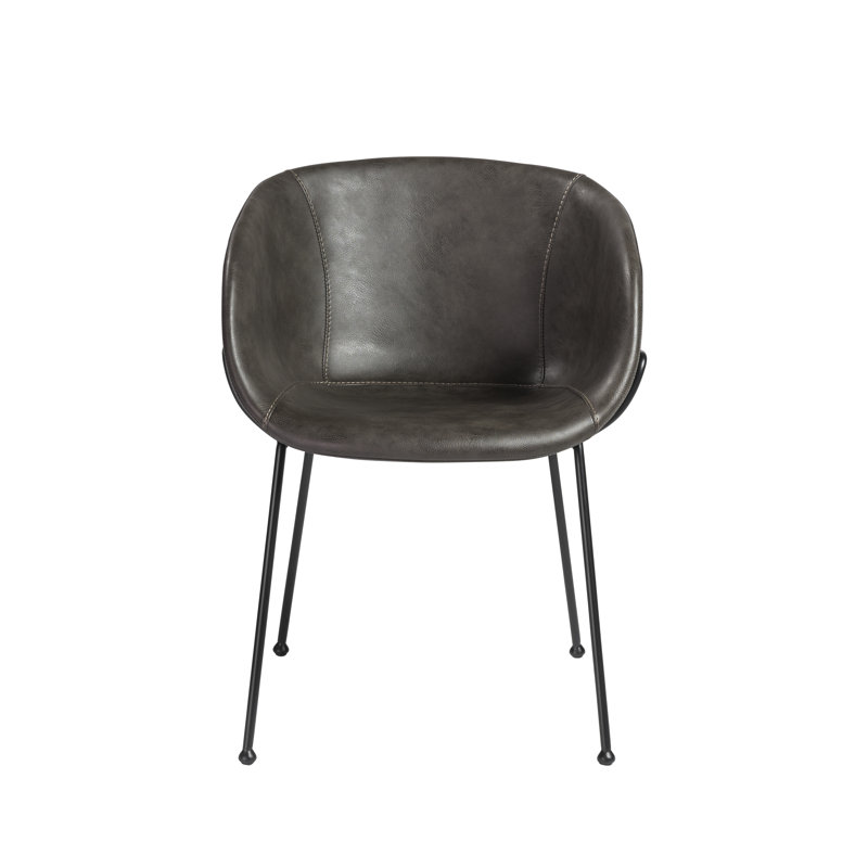 Ardea 18'' H Faux Leather Upholstered Armchair, Dark Gray, Matte Black