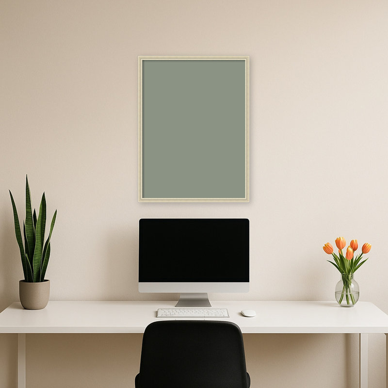 Tableau mural en tissu encadré, 19 x 25 cm, motif vert sauge., Argent Edith