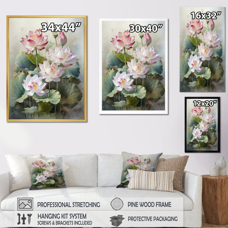 Lotus Exquis Bouquet I sur toile, Toile tendue, 40" H x 30" W