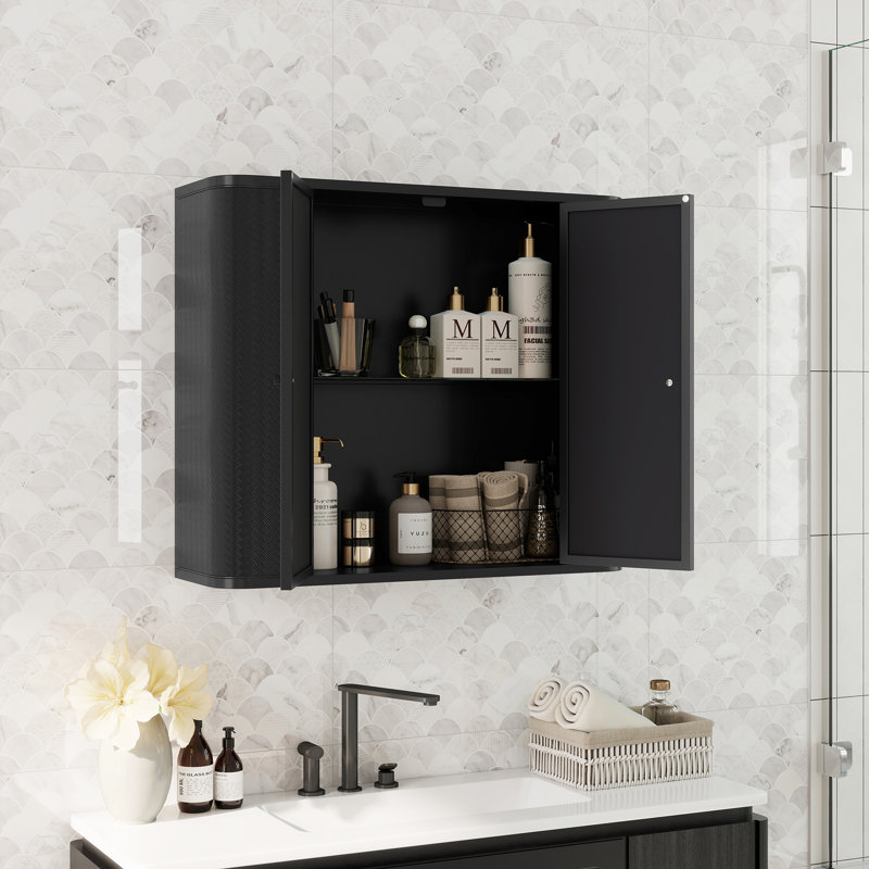Armoire de salle de bain murale avec miroir, Noir