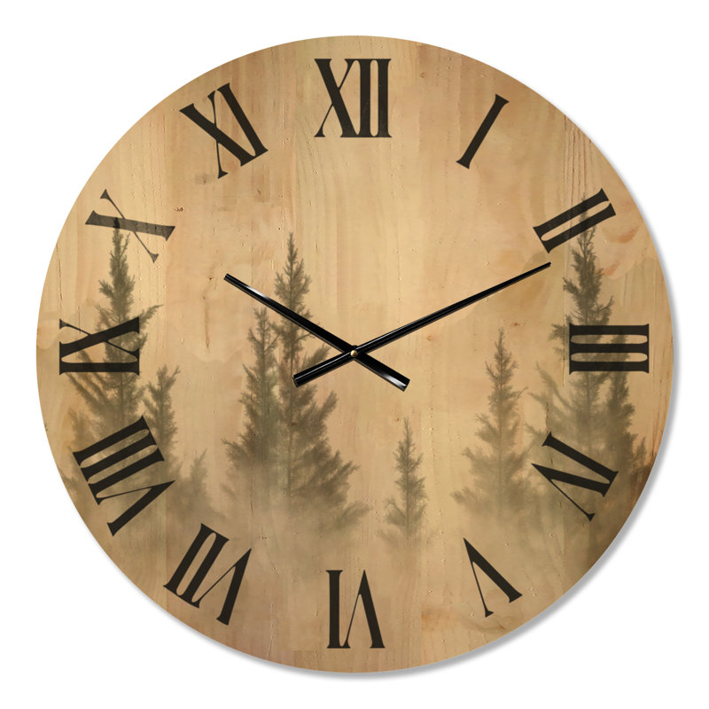 Grande horloge de forêt - cèdre brumeux, imprimé sur bois, Grand