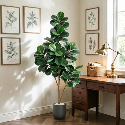 Figuier artificiel 6 pi, 108 feuilles, plante artificielle en pot noir