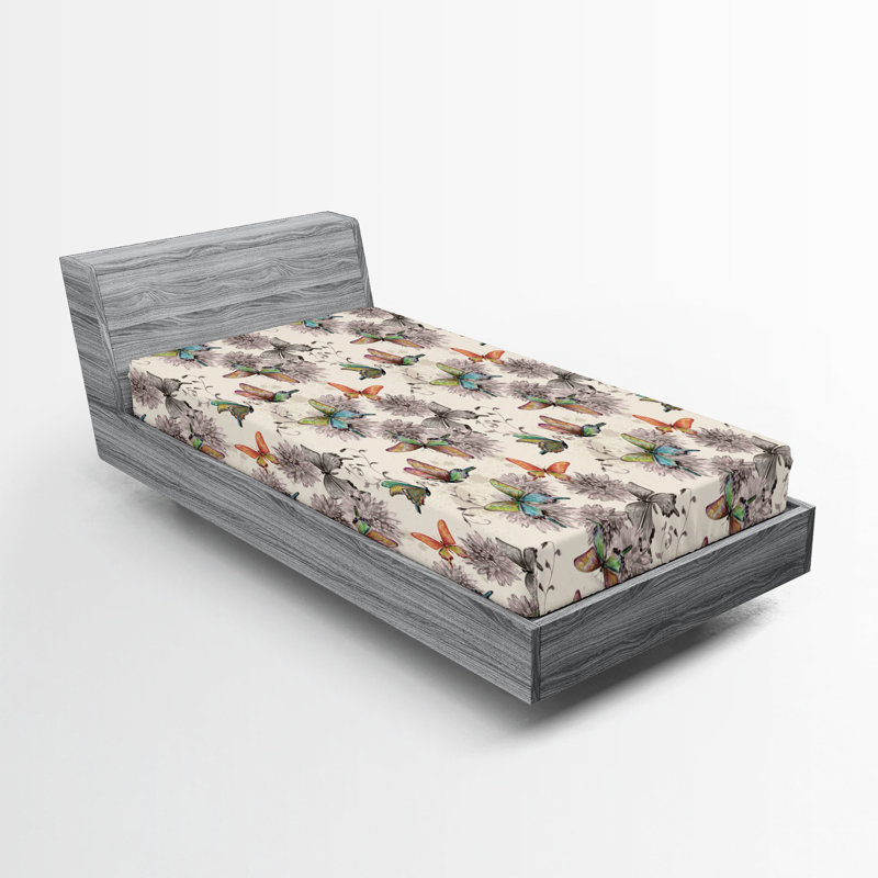 Drap-housse Ambesonne, paquet de 2, Drap-housse simple TG, Floral gris / beige