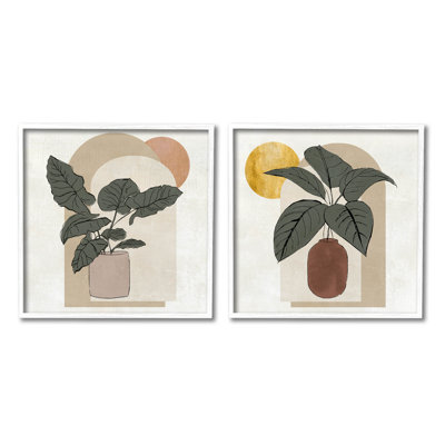 " Potted Plant Leaves Geometric Shapes " by Janet Tava 2 - Pieces