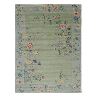 Rug & Kilim’S Oversized Chinese Art Deco Style Floral Rug In Green And Blue