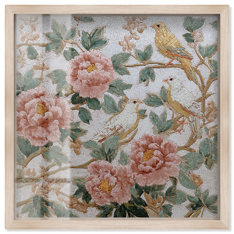 «Peony and the Sparrow II» par Art Remedy, H 41 po x l 41 po, Crème, crème