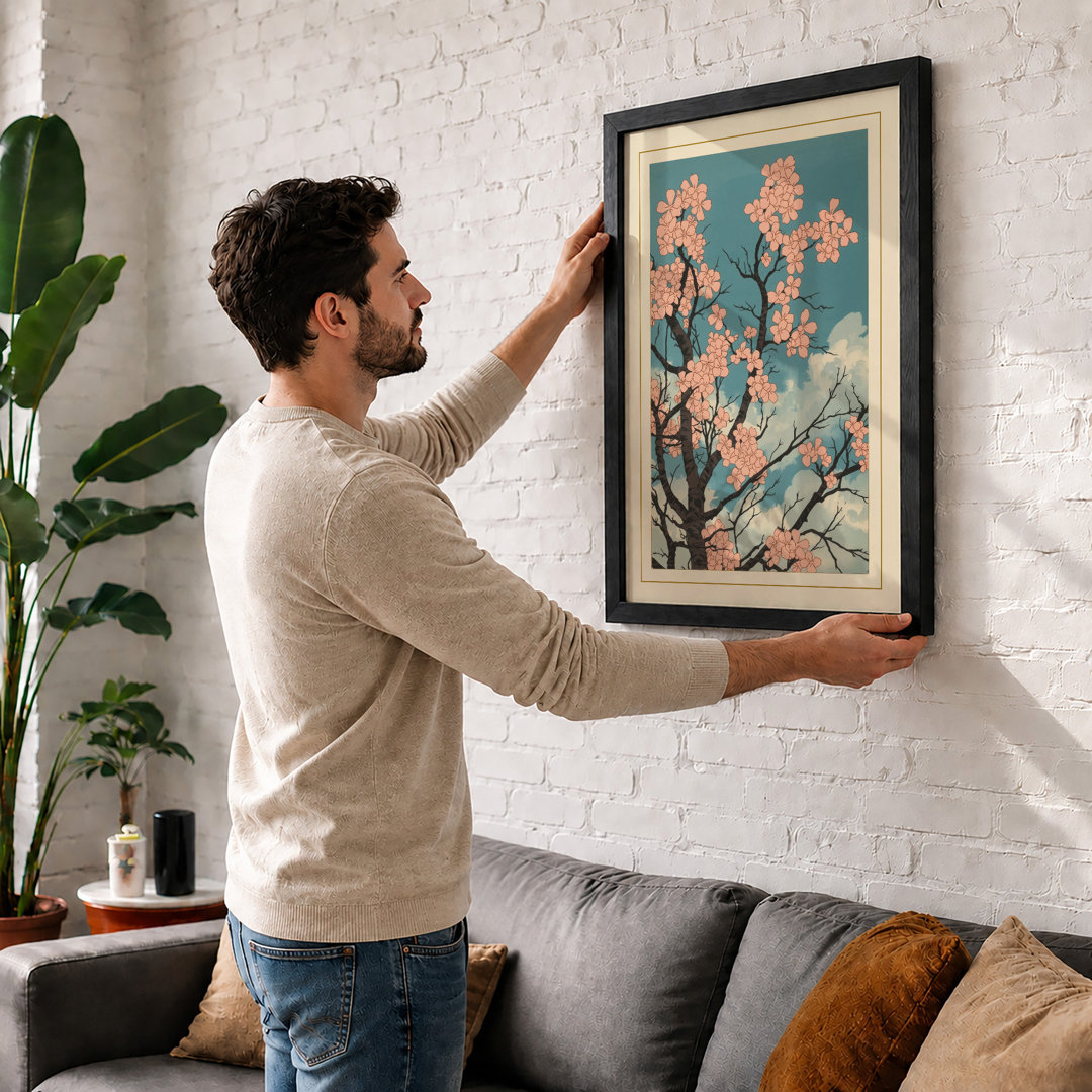 Moonlit Cherry Blossom Japandi - Framed Print