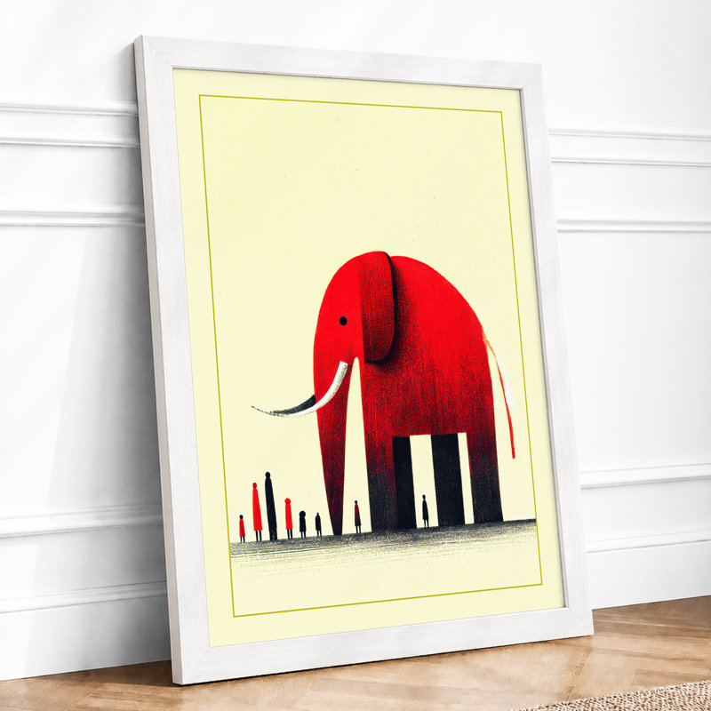 Elephant Over City Modern 1 Piece Single Picture Frame Wall Art, A1 - 84.1 x 59.4 cm, White