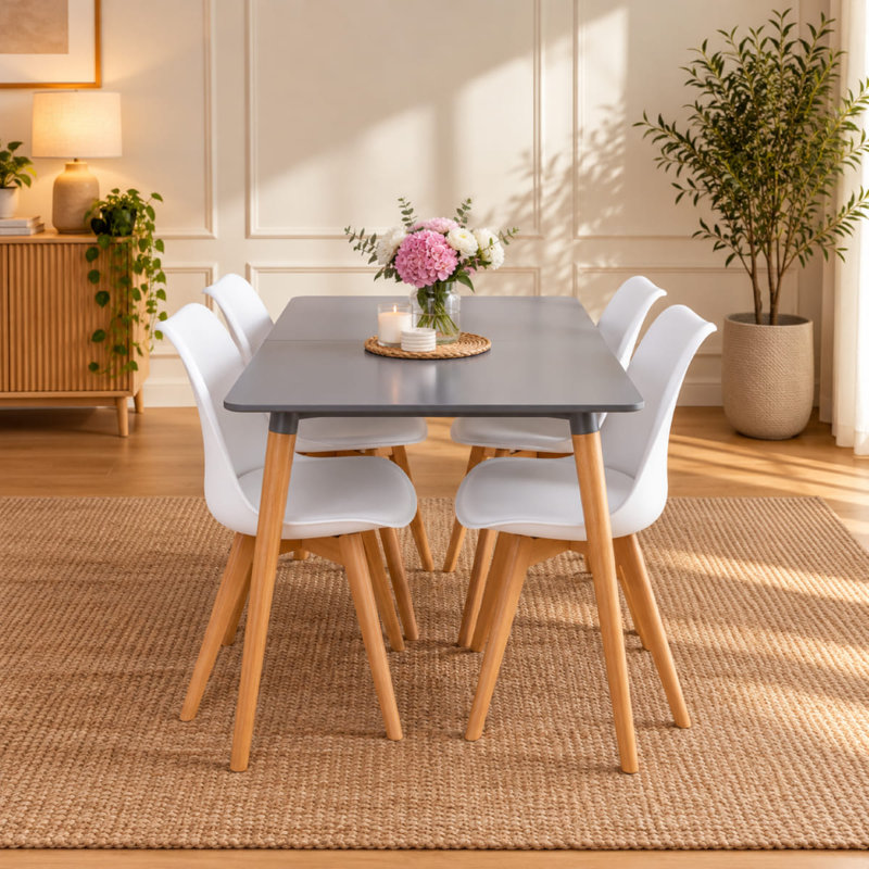 Gisele 4 -Person Dining Set, Grey, White