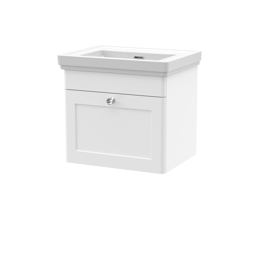 Nuie Satin White Classique Wall Hung Single Drawer Vanity Unit And 66Mm Profile Basin | | Mdf | 500Mm - Image 2
