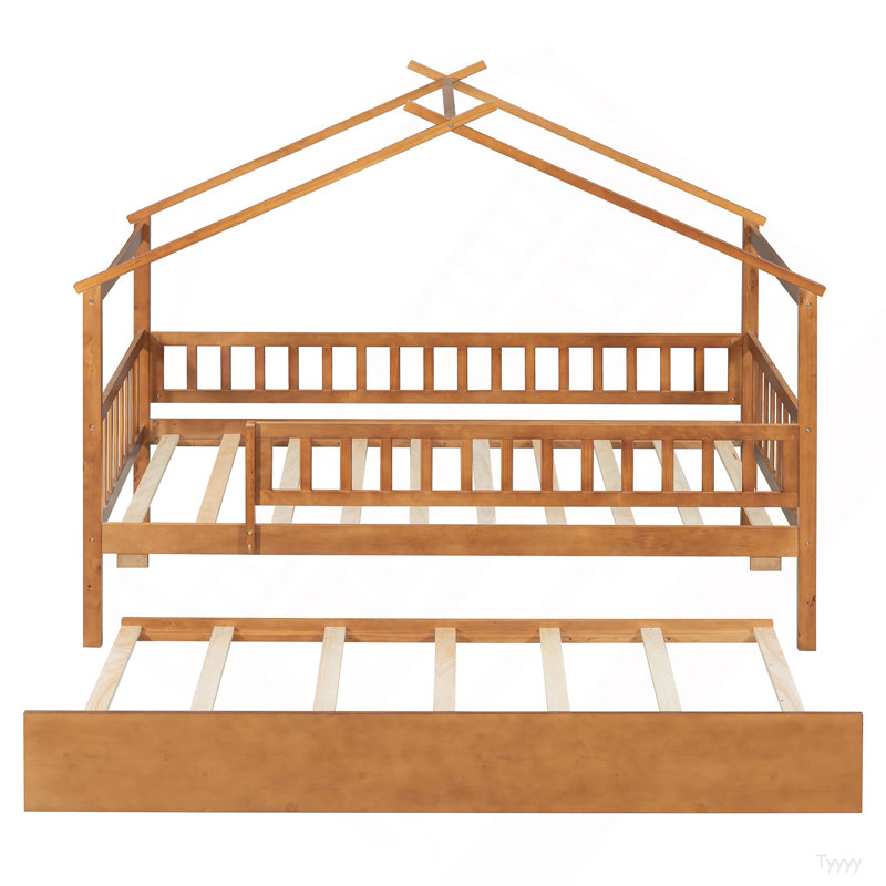 Lit simple en bois avec lit gigogne simple, Walnut