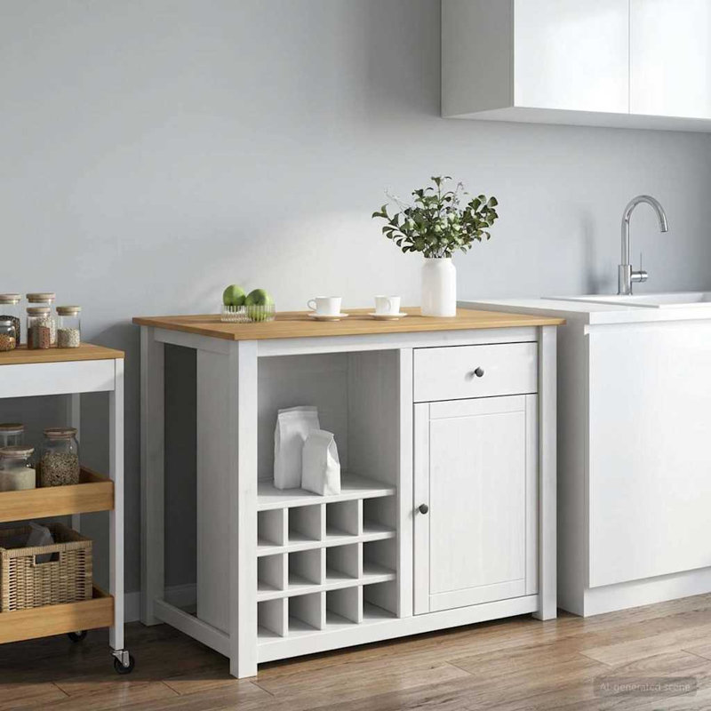 Solid Wood Kitchen Island, White