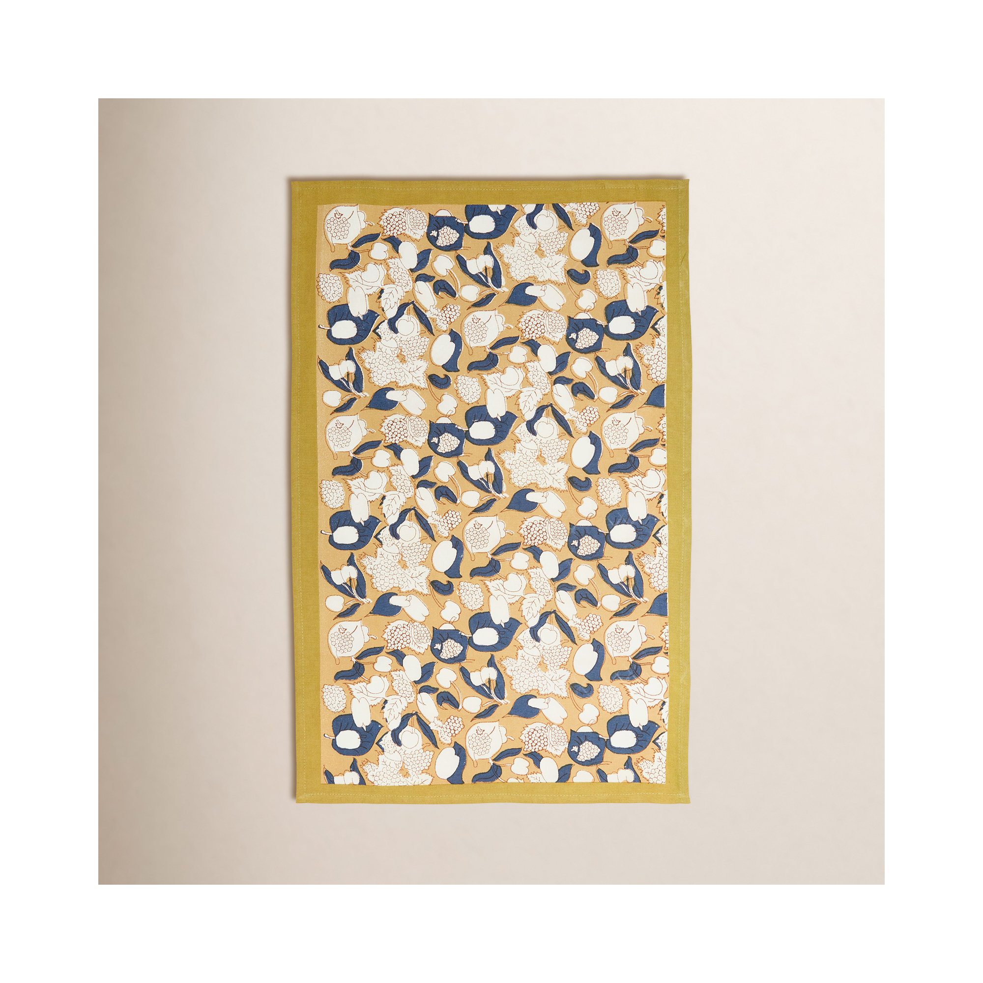 Bryssa Floral Tea Towel Kitchen Towel, Mustard/Blue