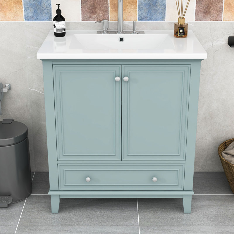 Meuble-lavabo simple 30 po avec plateau en céramique Niyoka, Vert