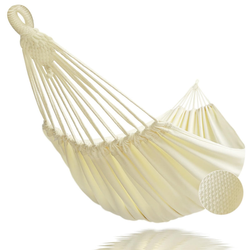 Oversized 2 Person Beige Cotton Canvas Hammock, Extra Large 330cm Total Length Heavy Duty Indoor Outdoor Patio Hammock