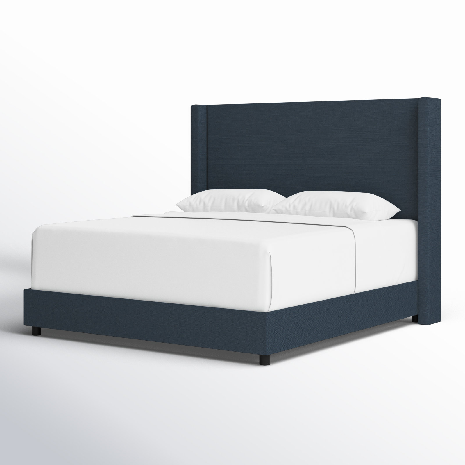 Hanson Linen Upholstered Wingback Bed, Queen, Classic Navy Linen