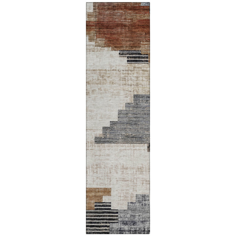 Machine Washable Indoor/Outdoor Xhevrie Paprika Rug, Runner 2'3" x 7'6"