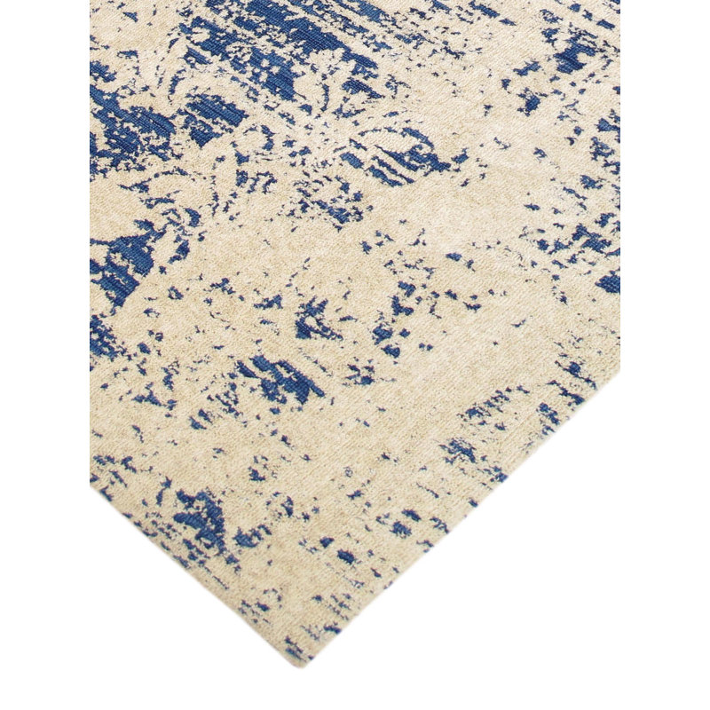 Abstract Handmade Tufted Beige/Blue Area Rug, Rectangle 5' x 8'