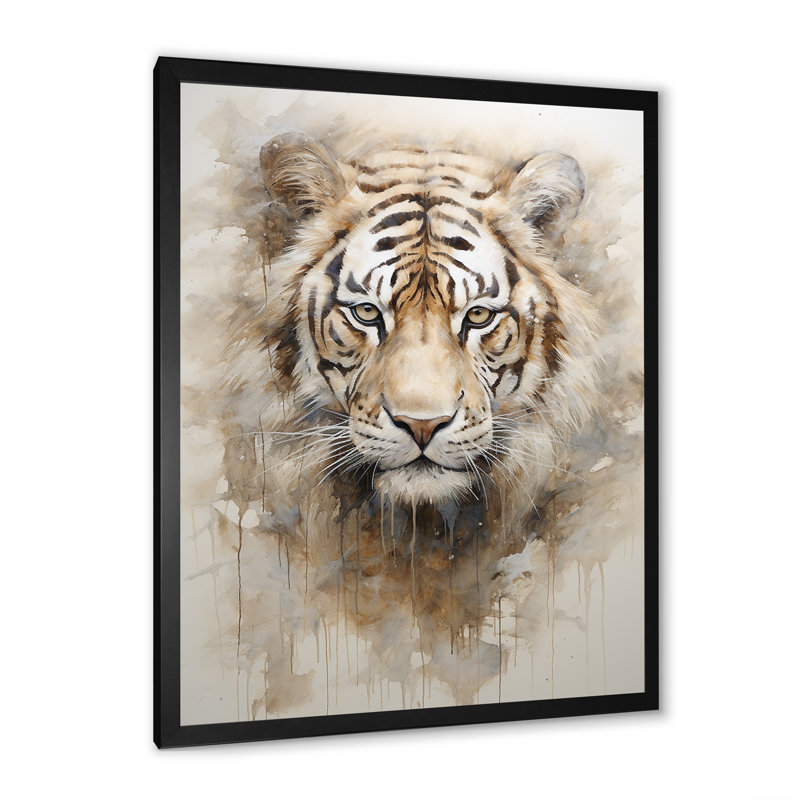 Art mural sur toile Minimalisme beige tigre I, Cadre naturel flottant, H 20 po x l 12 po