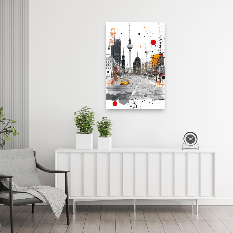«Vibrant Berlin City», art abstrait moderne de la ville, 36" H x 24" W