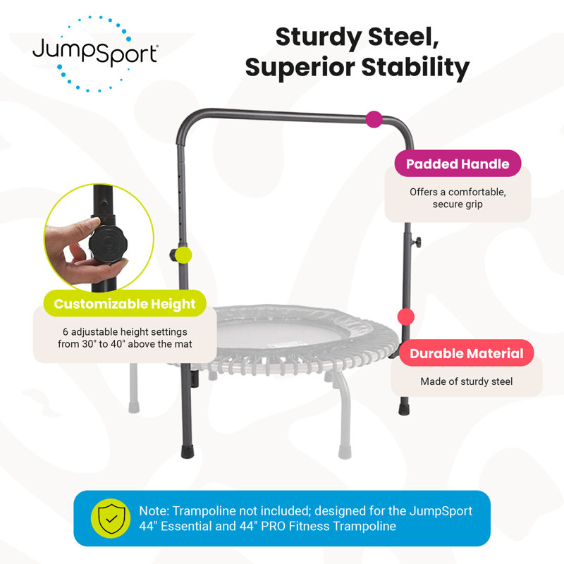 JumpSport Handle Bar Accessory for Arched Leg Fitness Trampolines, 4" H x 4" W x 36" D