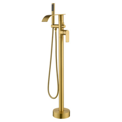 Single-Handle Floor Mount Freestanding Bathtub Faucet Waterfall Tub Filler With Handheld Shower