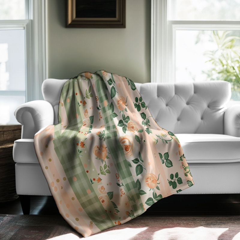 Douces rayures florales - couverture Sherpa de qualité supérieure 1 pièce, Lit simple