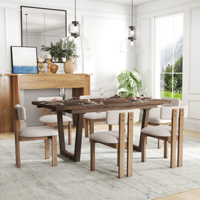Ensemble de salle à manger de style Mid-Century moderne en bois et chaises rembourrées pour la maison, la cuisine et la salle à manger