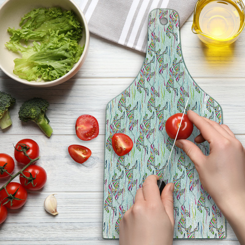 Ambesonne Zebra Tempered Glass Cutting Board Running Colourful Animals Multicolor