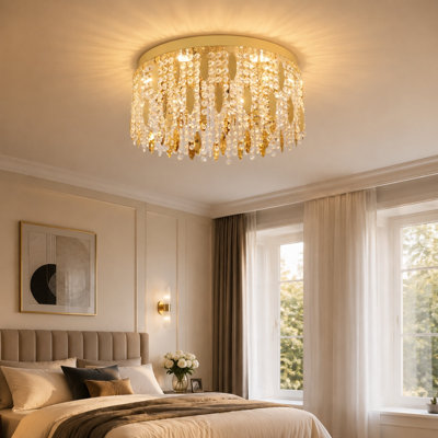 Lustre moderne en cristal K9 à DEL doré pour la chambre à coucher, la cuisine, le couloir, la salle à manger, les températures tricolores