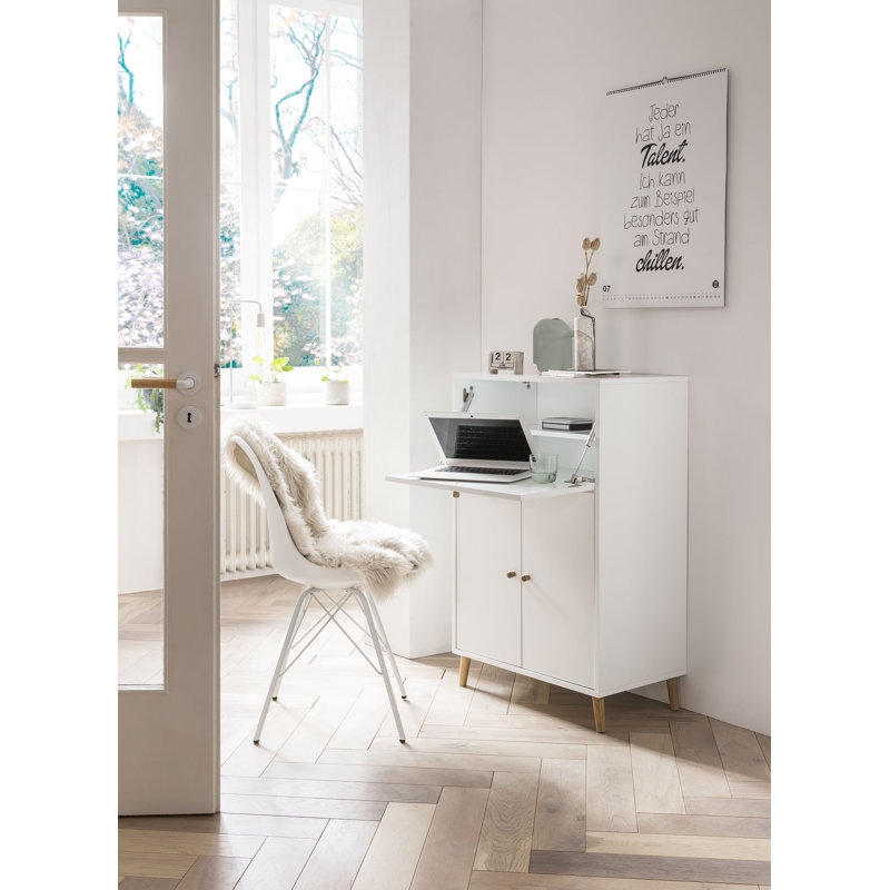 Datus Rectangular Desk with Cabinet, White