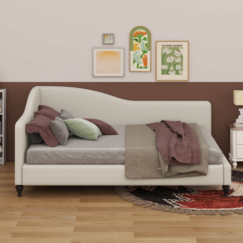 Lit de jour en L en forme de L, Beige, Lit double