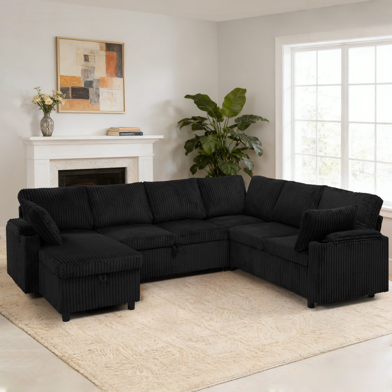 Canapé-lit modulaire Corduroy, Noir