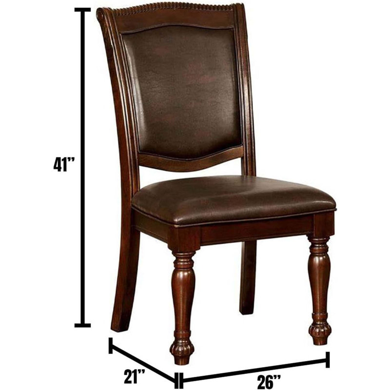 Glorious Classic Traditional Dining Chairs Cherry Solid wood Leatherette Seat Set of 2pc Side Chairs Turned Legs Kitchen Dining Room