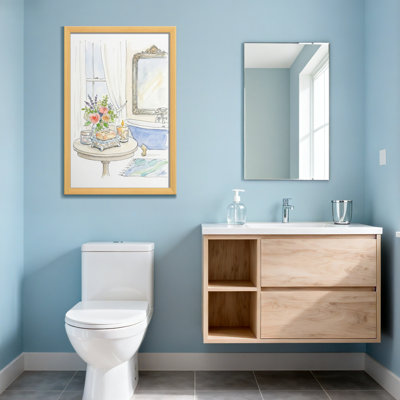 Scène de salle de bain avec baignoire et fleurs