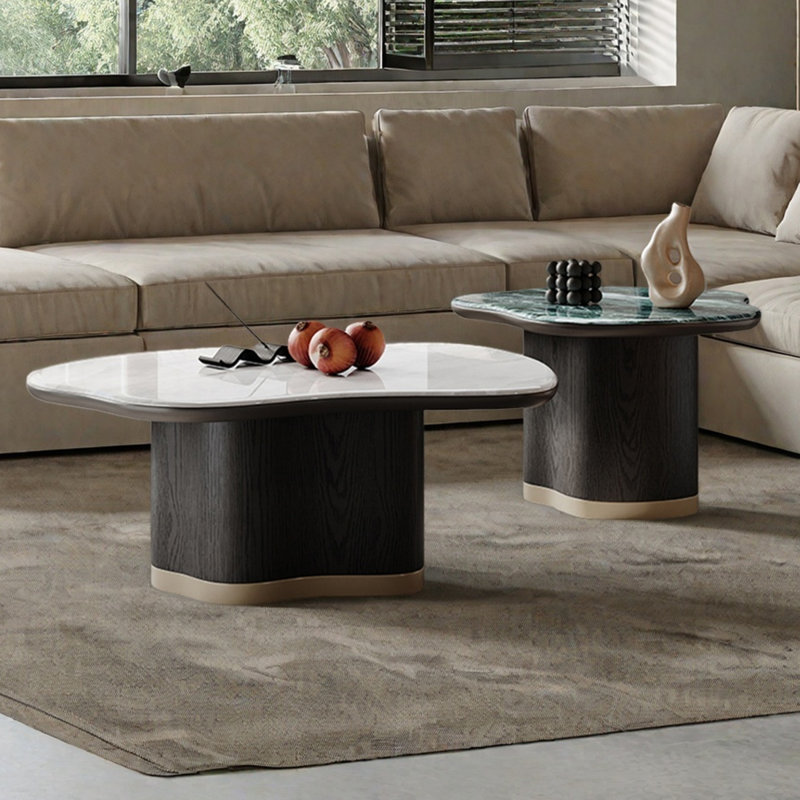 Ensemble de tables basses en bois avec pierre micro-cristalline