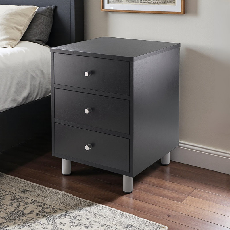 Busey Black & Gray 3-Drawer Accent Nightstand With Metal Pull Knob, 21.76" H X 15.61" W X 15.63" D