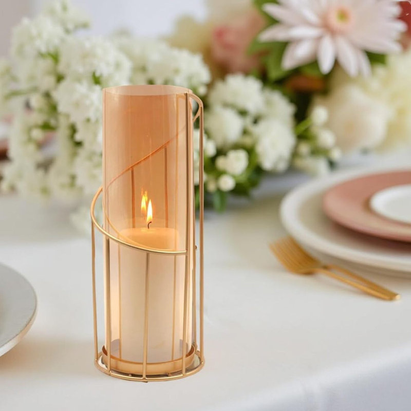 Hosley 12-Inch Metal and Glass Hurricane Candle Holder for Votive or Pillar Candles, Perfect Home Decor, Office Decor, Kitchen Table Accent, Ideal for Weddings, Spa, and Garden