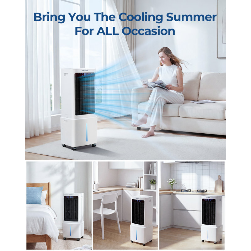 70cm Evaporative Oscillating Air Cooler with Remote, 9L Water Tank, 3 Speeds, 12 Hour Timer, Quiet Tower Fan for Bedroom Living Room Home Office - White/Black