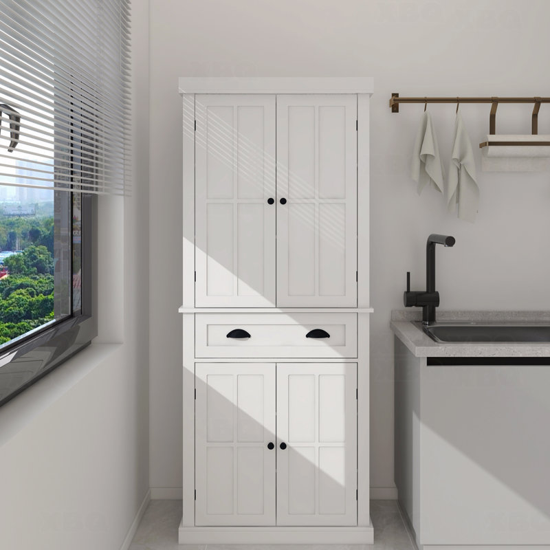 Armoire de rangement pour garde-manger 71 po avec 4 portes, tiroir, 2 tablettes réglables et armoire autoportante