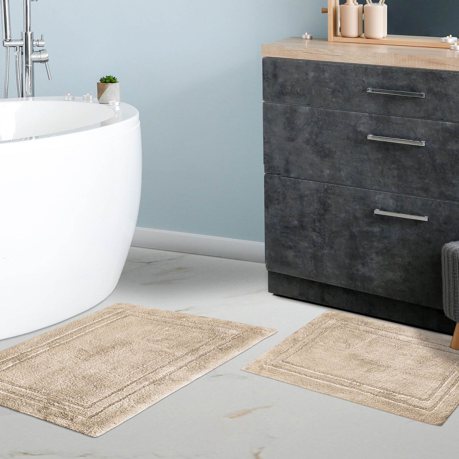 Cotton Bath Rug, Solid Stone