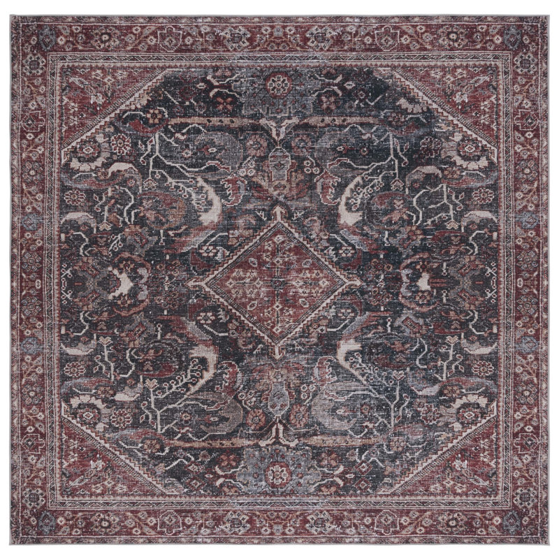 Adream Oriental Dark Green/Rust Area Rug, Square 6'