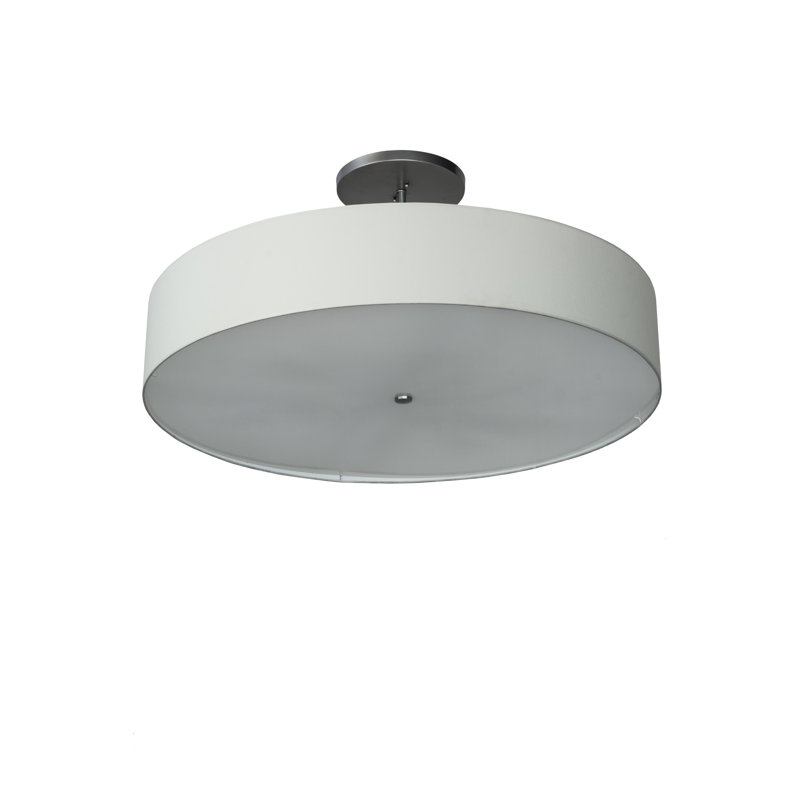 Beige and Nickel 42" Drum LED Semi-Flush Mount Ceiling Light