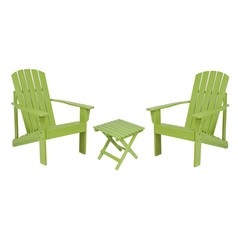 Ensemble de chaise Adirondack et table d'appoint en bois massif Grandview, Vert citron