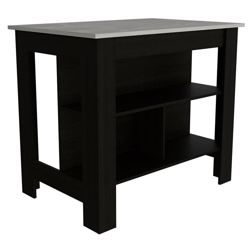 Rockaway 3-Shelf Kitchen Island And Ibiza Marble, Black